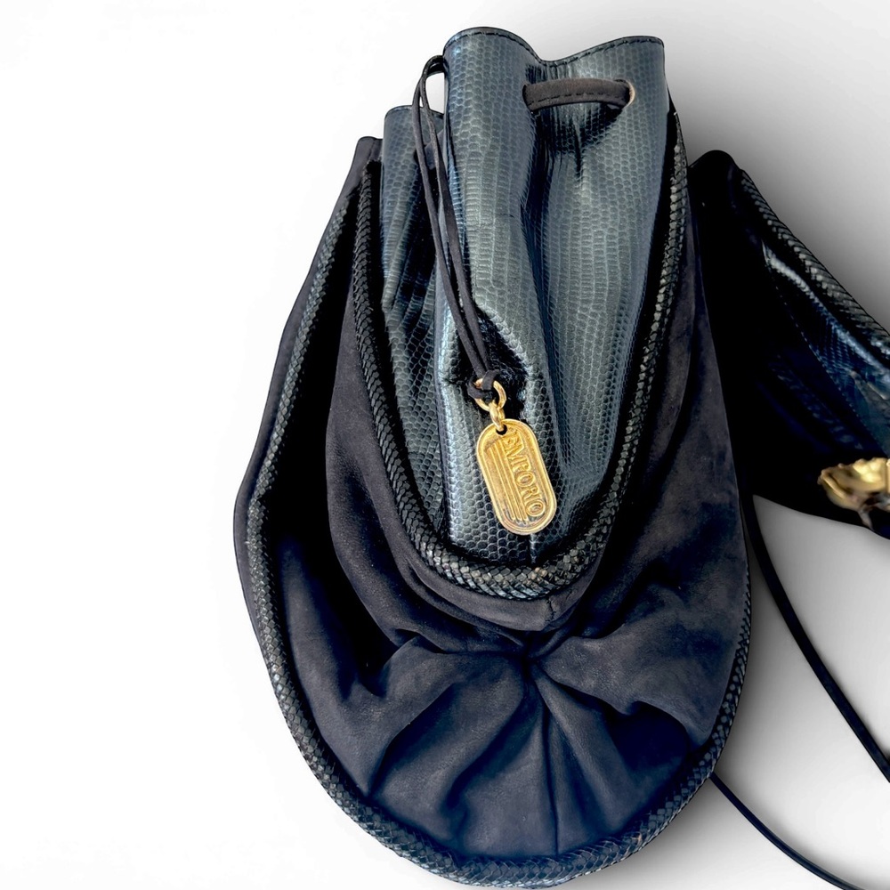 Vintage 80’s OOAK Brutalist Black‎ Snakeskin Leather Crossbody Bag - Picture 5 of 11